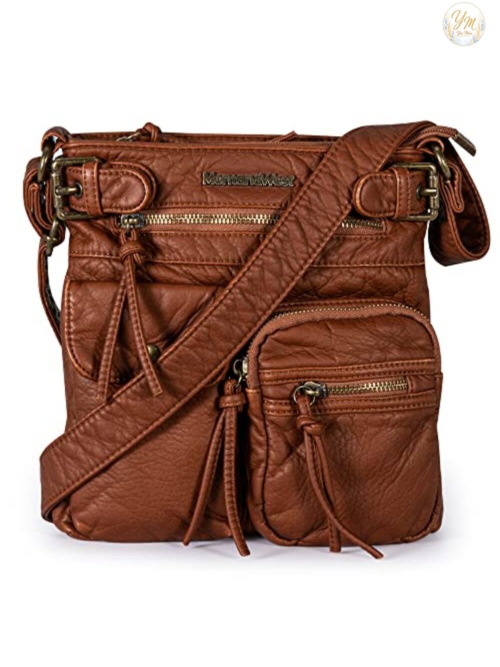 Washed PU Leather Crossbody Bag Multi Pocket Medium Lightweight